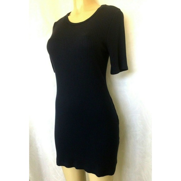 Reformation Gigi Ribbed Dress Short Sleeve Navy M - Picture 6 of 7